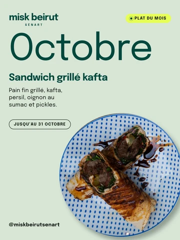 Modèle « Plat du mois » conçu pour Misk Beirut : sandwich grillé kafta